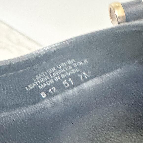 Tory Burch Navy Leather Gold Logo Hardware Low Block Heel women’s Size 7 - Picture 11 of 12
